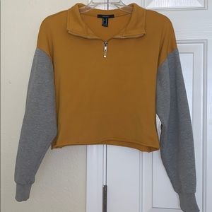 Mustard Yellow and Gray Half Zip Crop Top